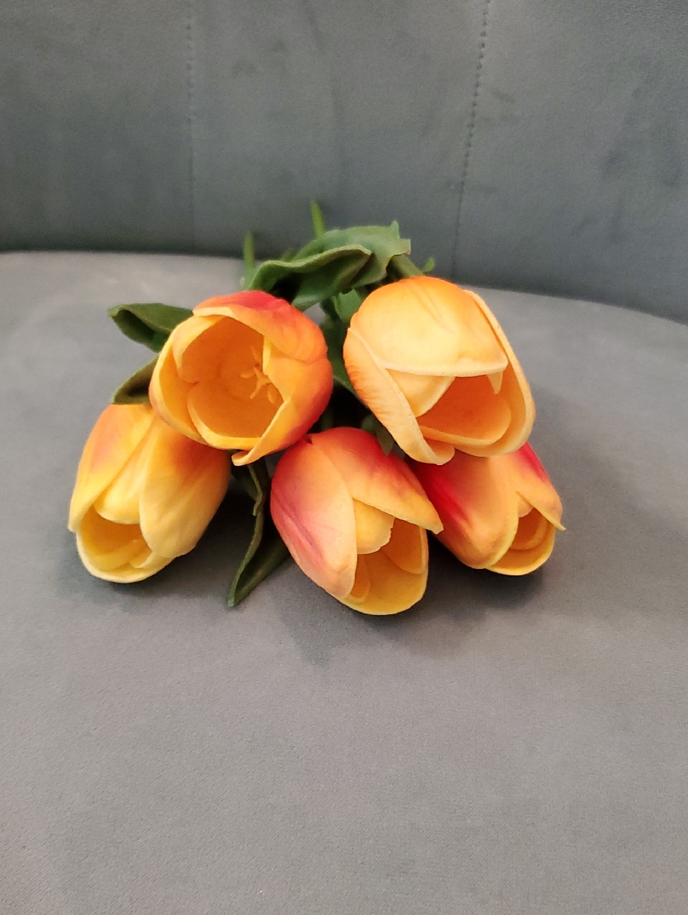5 Rich Orange Tulip Bouquet - Faux Floral Accent